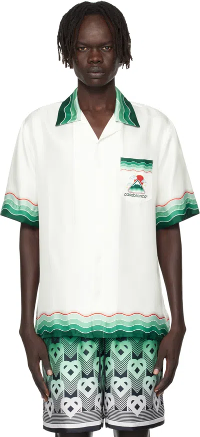 Casablanca White Montagne Ondulee Silk Short Sleeve Shirt In Brown