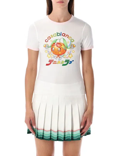 Casablanca White Orange Mascot Ringer Organic Cotton T-shirt