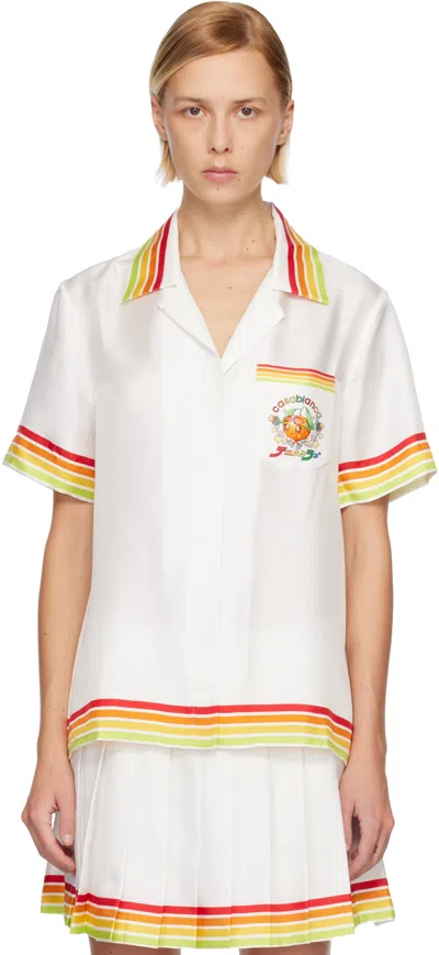 CASABLANCA WHITE 'ORANGE' MASCOT SHORT SLEEVE SILK TWILL SHIRT
