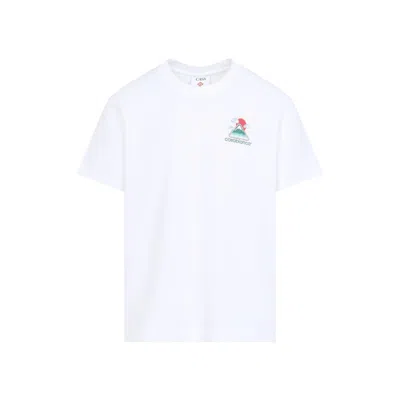 CASABLANCA WHITE ORGANIC COTTON MOUNTAINS WAVES SCREEN T-SHIRT