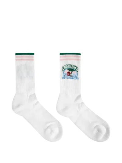 Casablanca White Palm Tree Emblem Socks
