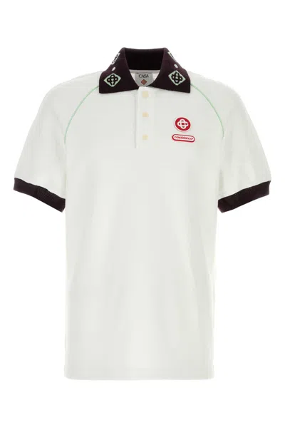 Casablanca Piquet Polo Shirt With Short Sleeves And Ribbed Cuffs In White