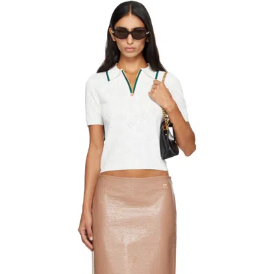Casablanca White Pointelle Monogram Short Sleeve Cropped Polo