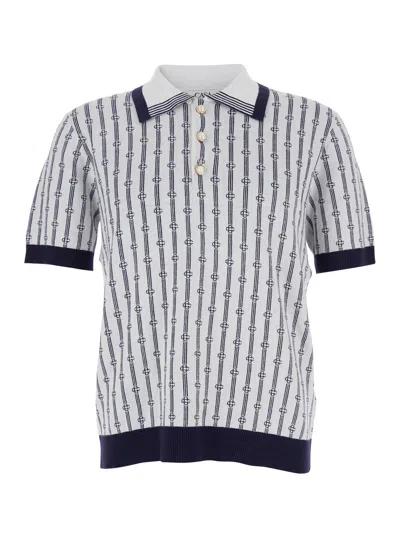 Casablanca White Polo With Classic Collar And All-over Logo Motif In Cotton Man In Multi