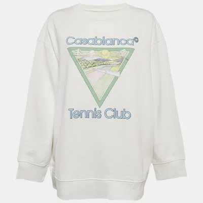 Pre-owned Casablanca White Printed Cotton Tennis Club Sweatshirt L