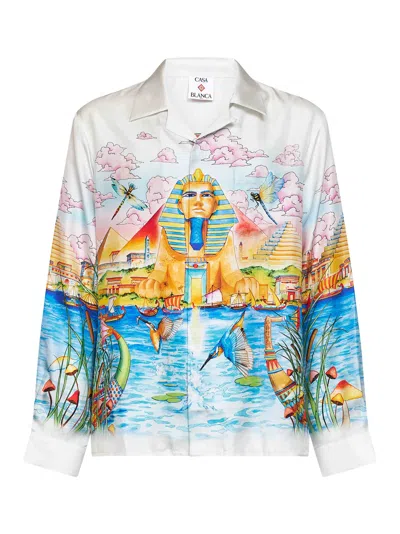 Casablanca White Printed Silk Egypt As It Was Shirt In Multi