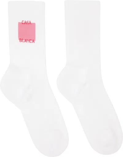 Casablanca White Rose Shadow Logo Square Socks