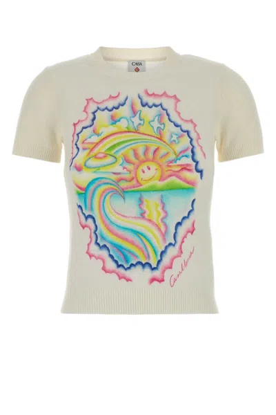 Casablanca White Round Neck Graphic T-shirt In Neutral