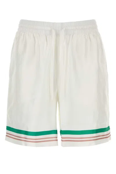 CASABLANCA WHITE SATIN BERMUDA SHORTS