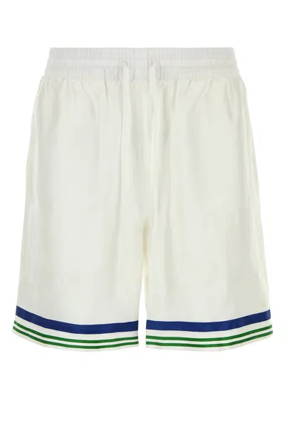 CASABLANCA CASABLANCA WHITE SATIN BERMUDA SHORTS