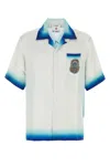 Casablanca White Shirt With Cuban Collar And Maxi Logo Printed On The Back In Silk Man In Casawayskate