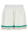 Casablanca White Satin Shorts In Neutral