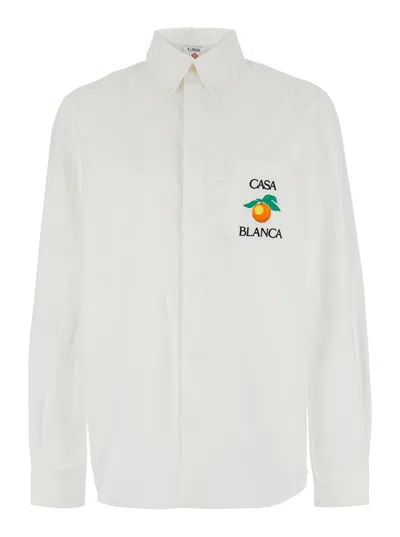 Casablanca White Shirt With Button-down Collar And Logo Embroidery On The Front