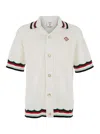 Casablanca Men White Shirt With Classic Collar And Chest Logo Patch In Cotton Man In White