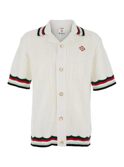 Casablanca Men White Shirt With Classic Collar And Chest Logo Patch In Cotton Man In Black