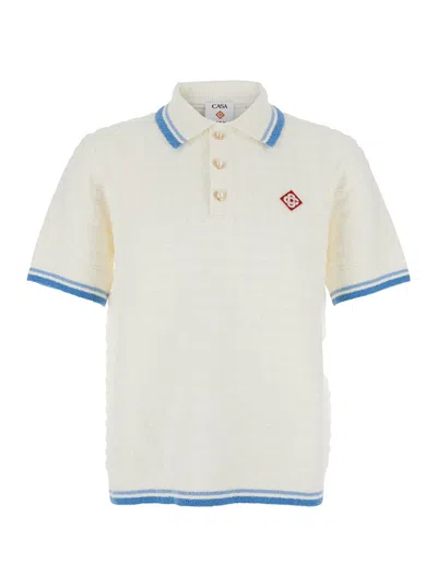 CASABLANCA WHITE SHIRT WITH CLASSIC COLLAR AND CHEST LOGO PATCH IN COTTON MAN