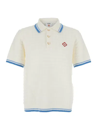 CASABLANCA WHITE SHIRT WITH CLASSIC COLLAR AND CHEST LOGO PATCH IN COTTON MAN