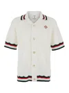 Casablanca Men White Shirt With Classic Collar And Chest Logo Patch In Cotton Man In White