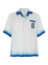 Casablanca White Shirt With Cuban Collar And Maxi Logo Printed On The Back In Silk Man