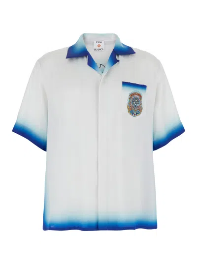 Casablanca White Shirt With Cuban Collar And Maxi Logo Printed On The Back In Silk Man