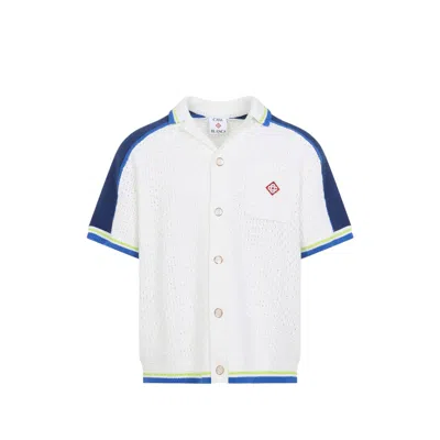 Casablanca Contrasting Trims Chest Pocket Logo-embroidered Short-sleeve Button-up Shirt In White