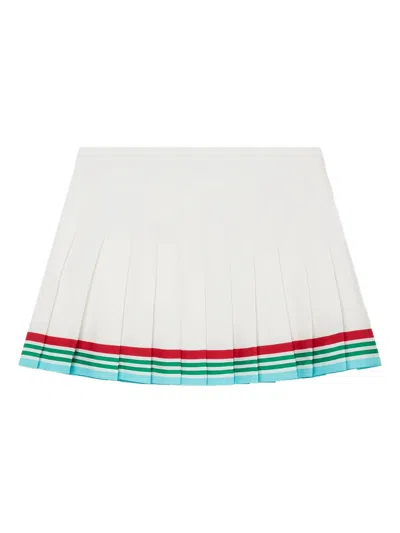 Casablanca White Silk Pleated Striped Skirt