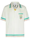 Casablanca Mens Tbc Cuban-collar Graphic-pattern Silk Shirt In White