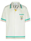 Casablanca Mens Tbc Cuban-collar Graphic-pattern Silk Shirt In White