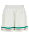 Casablanca Stripe-detail Silk Shorts In Neutral