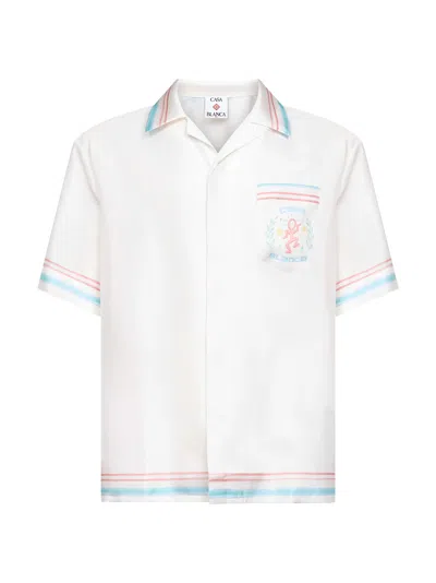 Casablanca Silk Shirt Short Sleeves Graphic Print Pocket In White