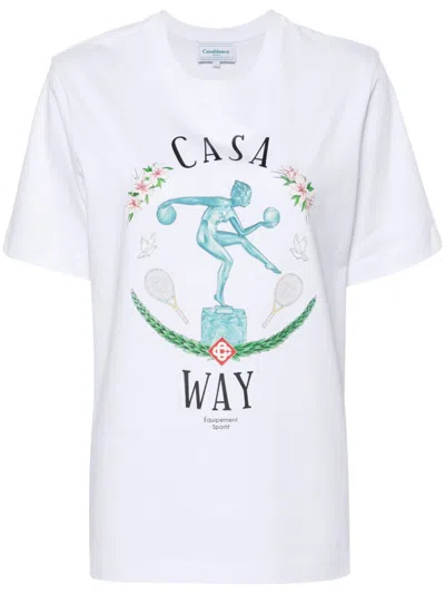 Casablanca White Sport Print Organic Cotton T-shirt In Weiss