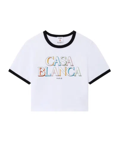 Casablanca White Stacked Logo Cropped Baby Short Sleeve Tshirt