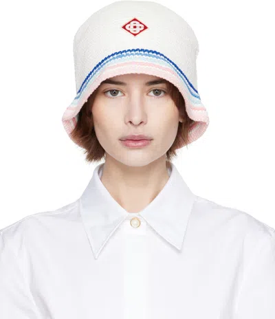 Casablanca White Stripe Crochet Bucket Hat