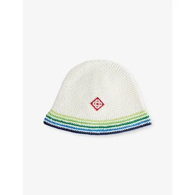 Casablanca White/ Stripe Kids Striped Crochet Cotton Bucket Hat