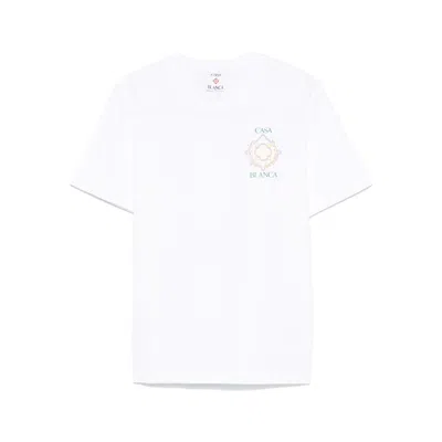 Casablanca Crew Neck T-shirt With Logo Prints And Modern Aesthetic In White