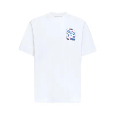 Casablanca Men White Crewneck T-shirt With Logo Detail On The Front And Maxi Logo On The Rear In Cot