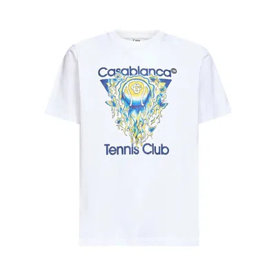 Casablanca Men White Crewneck T-shirt With Logo Print On The Front In Cotton Man