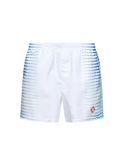 Casablanca White Technical Fabric Printed Swim Shorts In Blue