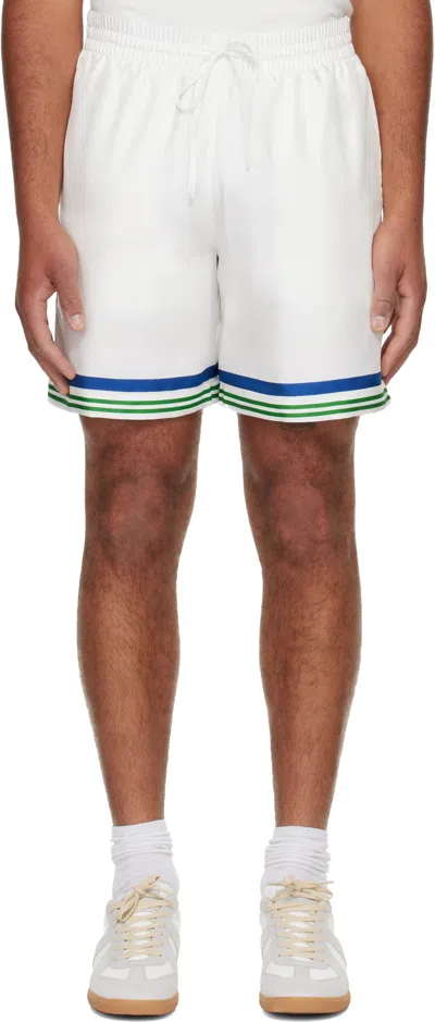 Casablanca Silk Drawstring Shorts With Multicolor Tennis Mascot Design In White