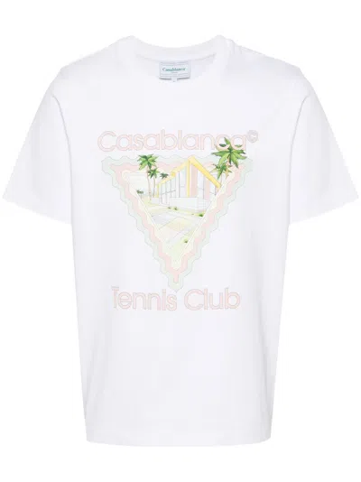 Casablanca White Tennis Club Print Organic Cotton T-shirt