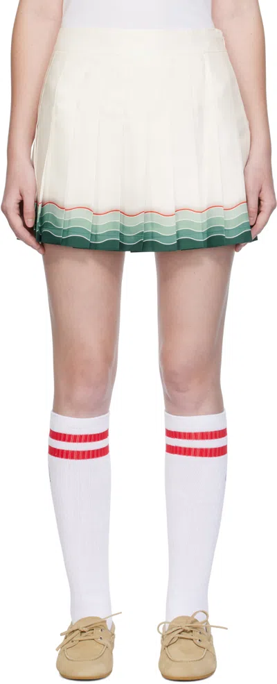 Casablanca White Tennis Pleated Silk Miniskirt In Neutral