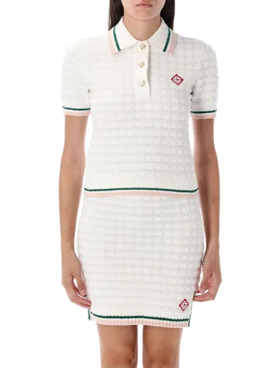 CASABLANCA WHITE TEXTURED LOGO POLO