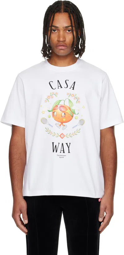 CASABLANCA WHITE 'THE CASA WAY ORANGE MASCOT' T-SHIRT