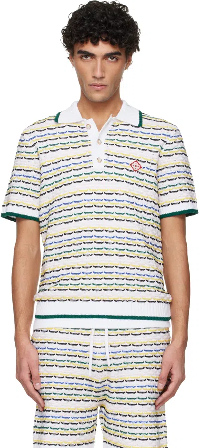 Casablanca White Tuck Stitch Short Sleeve Polo In Multi