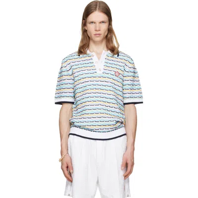 Casablanca White Tuck Stitch Short Sleeve Polo In Multi