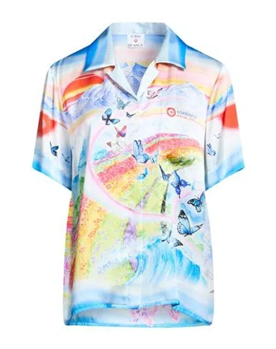 Casablanca Woman Shirt Light Blue Size L Silk In Black