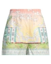 Casablanca Linen High-waisted Knee-length Graphic Print Shorts In Orange
