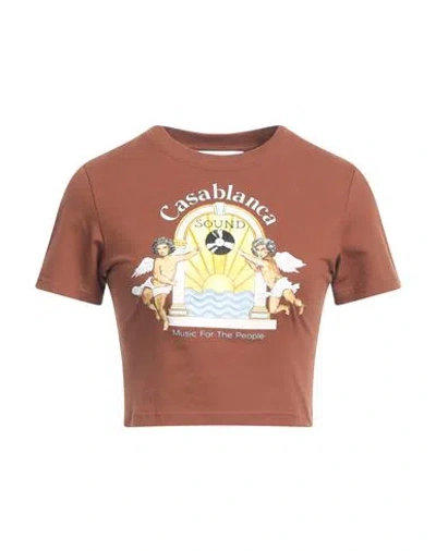 Casablanca Woman T-shirt Brown Size M Cotton, Elastane