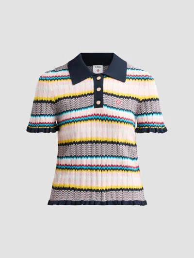 Casablanca Chevron Pattern Short-sleeved Viscose-blend Polo Shirt In Multi