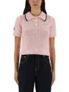 Casablanca Mouline Crochet-knit Cropped Polo In Pink